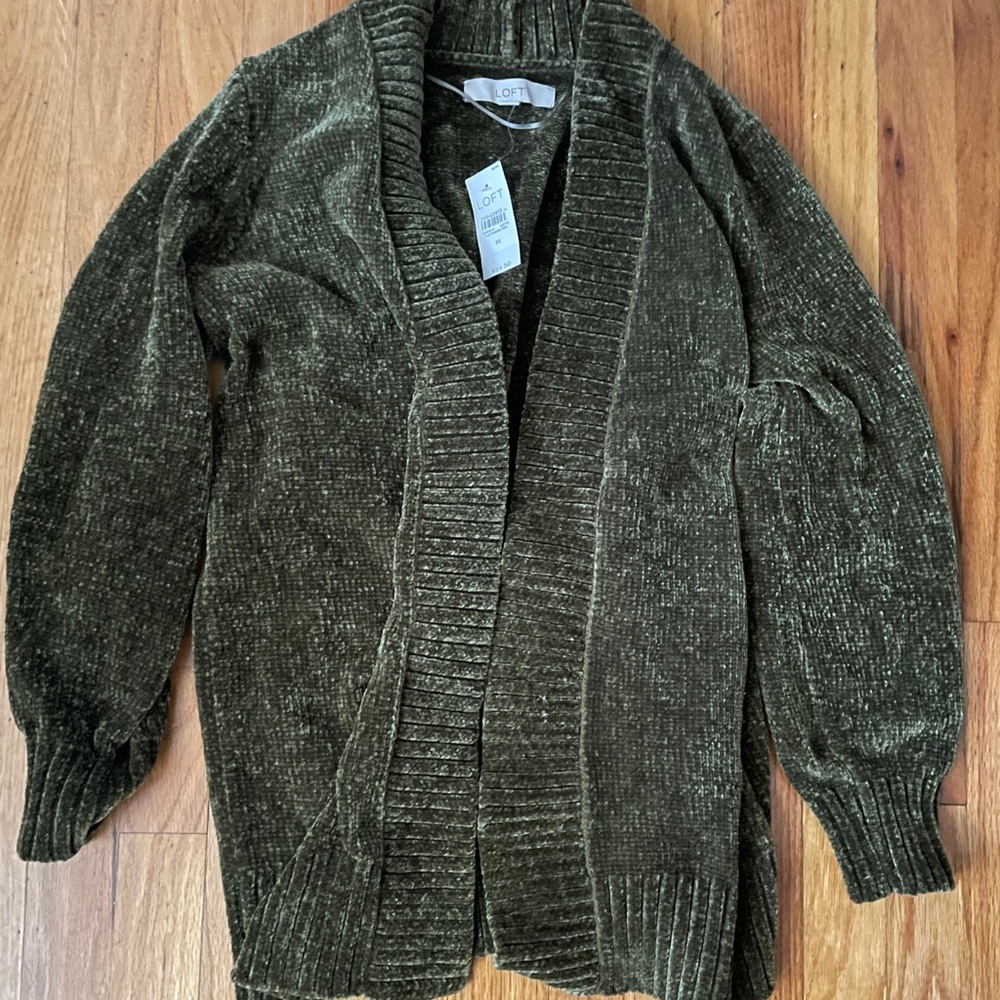 Loft Olive Green Chenille Cardigan